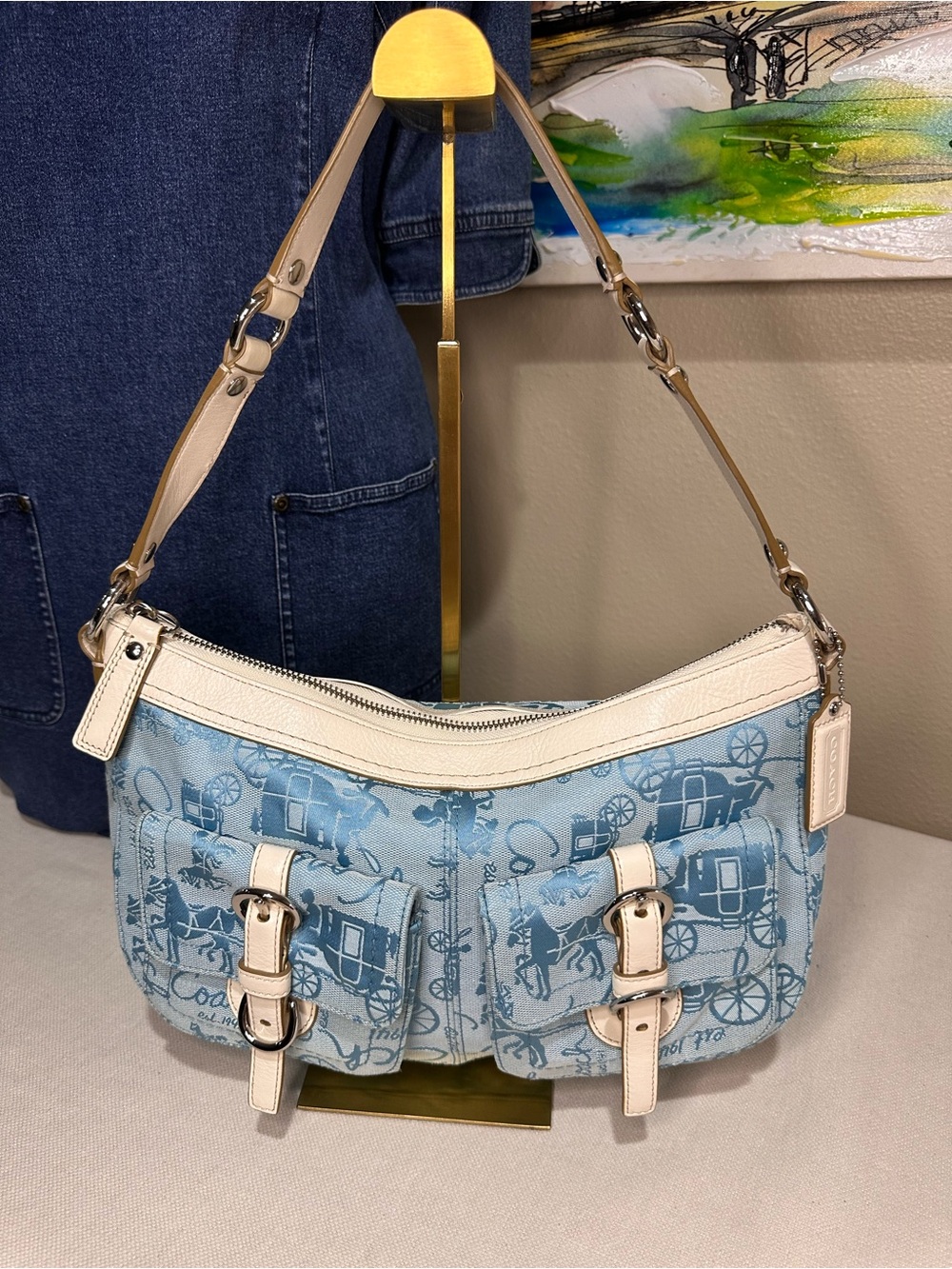 Coach Horse & Carriage Y2K shoulder Bag with Cream Trim with dust bag
